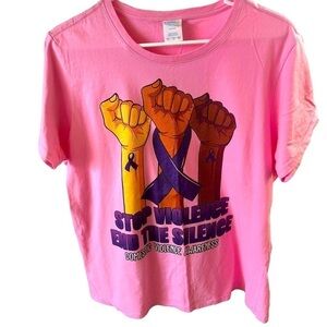 Port and Co Cotton Tee Women 2XL Pink with Front Graphic Stop Domestic Violence